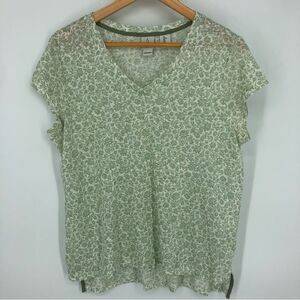 Joie Shirt 100% Linen Womens Large Green Leaf Botanical V Neck Short‎ Sleeve